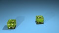 Dice on gambling table. Two green plastic cubes. 3d render. Royalty Free Stock Photo