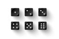 Dice game with black cubes with white dots, 3d realistic gambling objects to play in casino