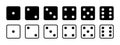 Dice. Game dice. Icon with side of cube from one to six number. Die roll in craps or poker. Set of black icon sided for gamble.