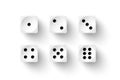 Dice game with white cubes with black dots, 3d realistic gambling objects to play in casino