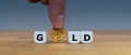 Dice and a gold coin form the word `gold`