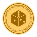 Dice golden digital coin vector icon. gold yellow flat coin cryptocurrency symbol isolated on white. eps 10