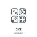 dice icon vector from amusement collection. Thin line dice outline icon vector illustration Royalty Free Stock Photo
