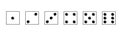 Dice icons set. Traditional die with six faces of cube marked with different numbers of dots or pips from 1 to 6