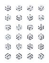 Dice isometric. Variants white game cubes isolated on transparent background. White poker cubes vector isolated Royalty Free Stock Photo