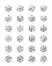 Dice isometric. Variants white game cubes isolated on transparent background. White poker cubes vector isolated