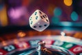 Dice Landing on a Roulette Table Close Up Royalty Free Stock Photo