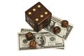 Dice and money isolated Royalty Free Stock Photo