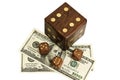 Dice and money isolated on a white background Royalty Free Stock Photo