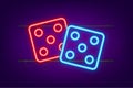 Dice neon icon. Game dice, cubes. Casino and betting. Vector stock illustration. Royalty Free Stock Photo