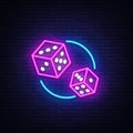 Dice Neon sign vector design template. Dice Game symbols neon logo, light banner design element colorful modern design