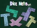 Dice Nets, Cube Nets colourful pastel chalks drawing on a blackboard Royalty Free Stock Photo