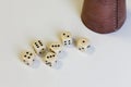 Dice play game Kniffel cup leather number luck