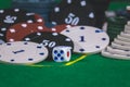 Dice ,Poker Chips on the table. Royalty Free Stock Photo