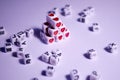 Dice pyramid with hearts. Cubes with hearts and letters. The 14th of February. Hearts on white cubes. Dice beads. Love Royalty Free Stock Photo