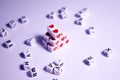 Dice pyramid with hearts. Cubes with hearts and letters. The 14th of February. Hearts on white cubes. Dice beads. Love Royalty Free Stock Photo