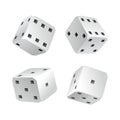 Dice - realistic white cubes with random numbers of black dots or pips and rounded edges. Vector game cubes isolated Royalty Free Stock Photo