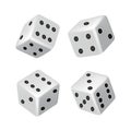 Dice - realistic white cubes with random numbers of black dots or pips and rounded edges. Vector game cubes isolated Royalty Free Stock Photo