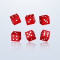 Dice of red color in different perspective on a light background. 3d vector illustration Royalty Free Stock Photo