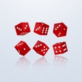 Dice of red color in different perspective on a light background. 3d vector illustration Royalty Free Stock Photo