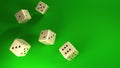 Dice rolling green background Royalty Free Stock Photo