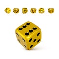 Dice. Set of 3d golden or yellow craps with black dots. Play casino and win jackpot. Vector Royalty Free Stock Photo