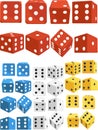 Dice in Several Positions and Colors Royalty Free Stock Photo