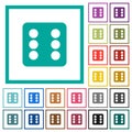Dice six flat color icons with quadrant frames Royalty Free Stock Photo