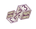 Dice for tabletop game. Six-sided D6 for roleplay. Entertainment and hobby. Isolated drawing