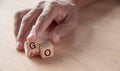 Dice with text for illustration of `GO or NO` words