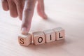 Dice with text for illustration of `soil and oil` words