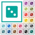 Dice three flat color icons with quadrant frames