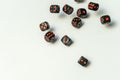 Dice are thrown on the table. Dice game on white background.