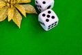 Dice white on green cloth or cloth Royalty Free Stock Photo