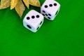Dice white on green cloth or cloth Royalty Free Stock Photo