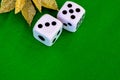 Dice white on green cloth or cloth Royalty Free Stock Photo