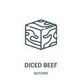 diced beef icon vector from butcher collection. Thin line diced beef outline icon vector illustration. Linear symbol for use on