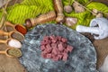 Raw lean diced casserole beef steak. Pile of cube chopped pile raw diced beef cubes. Turkish name; Dana Kusbasi Royalty Free Stock Photo