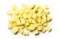 Diced Boiled Potato Pile Isolated, Chopped Potatoes, Cooked Cubed Potato on White Royalty Free Stock Photo