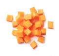 Diced carrots on a white background