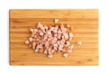 Diced Cooked Egg on Wooden Cutting Board Isolated Top View Royalty Free Stock Photo