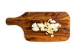 Diced Cooked Egg on Wooden Cutting Board Isolated Top View Royalty Free Stock Photo