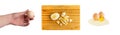 Diced Cooked Egg on Wooden Cutting Board Isolated Top View Royalty Free Stock Photo