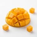 Diced mango arranged in a hemispherical shape on a white surface Royalty Free Stock Photo