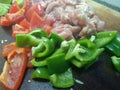 Diced pork with green pepper and red pepper