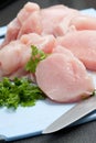 Diced raw chicken pieces