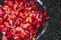 Diced red peppers, ready to cook Royalty Free Stock Photo