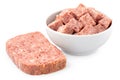 Diced and sliced pork luncheon meat Royalty Free Stock Photo
