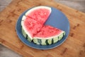 Diced watermelon in blue plate