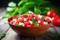 diced watermelon and feta in a fresh salad